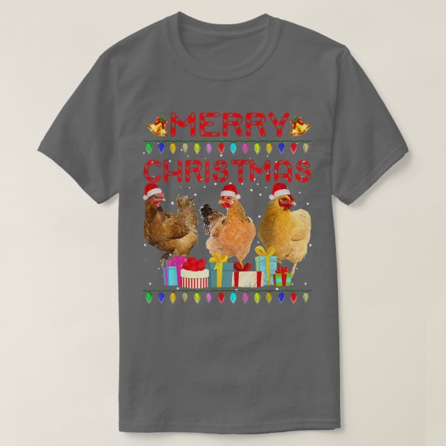 Chicken Christmas Lights Merry Xmas Chicken Funny  T-Shirt (Design Front)