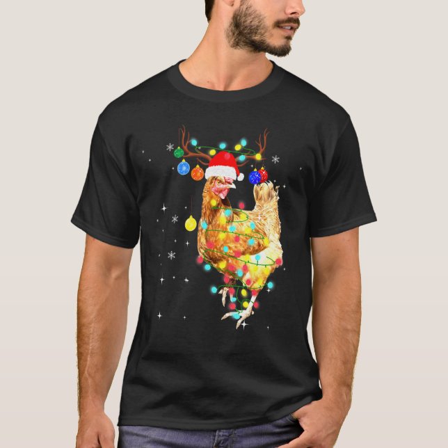 Chicken Christmas Lights Pajama T-Shirt (Front)