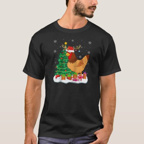 Chicken Christmas Lights Reindeer Santa Hat Christ T_Shirt