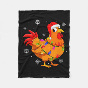 Chicken Christmas Lights Santa Hat Farm Animal Chi Fleece Blanket