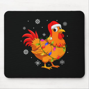 Chicken Christmas Lights Santa Hat Farm Animal Chi Mouse Pad