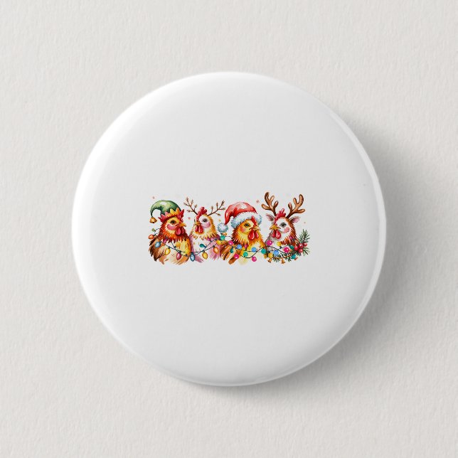 Chicken Christmas Lights Santa Hat Farm Animals He Button (Front)
