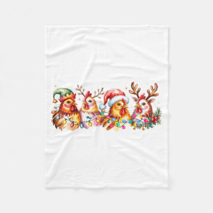 Chicken Christmas Lights Santa Hat Farm Animals He Fleece Blanket