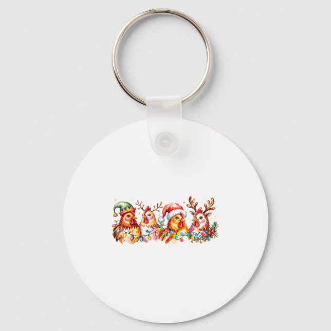 Chicken Christmas Lights Santa Hat Farm Animals He Keychain (Front)