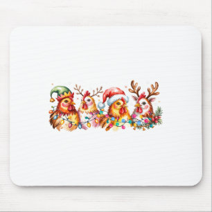 Chicken Christmas Lights Santa Hat Farm Animals He Mouse Pad