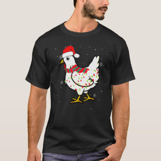 Chicken Christmas Lights Wear Santa Hat Rooster Xm T-Shirt
