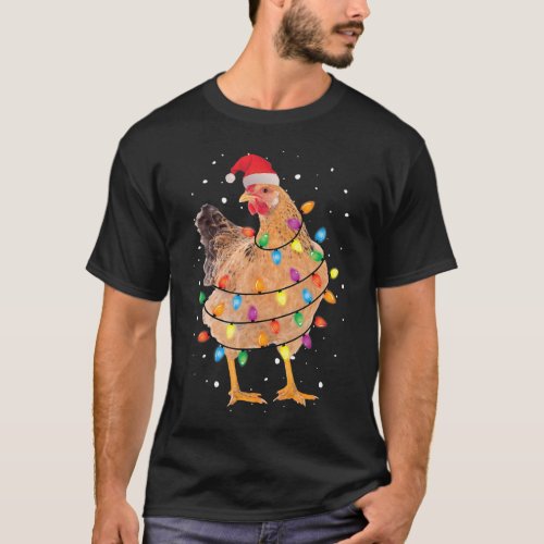 Chicken Christmas Lights With Santa Hat Funny Xmas T_Shirt