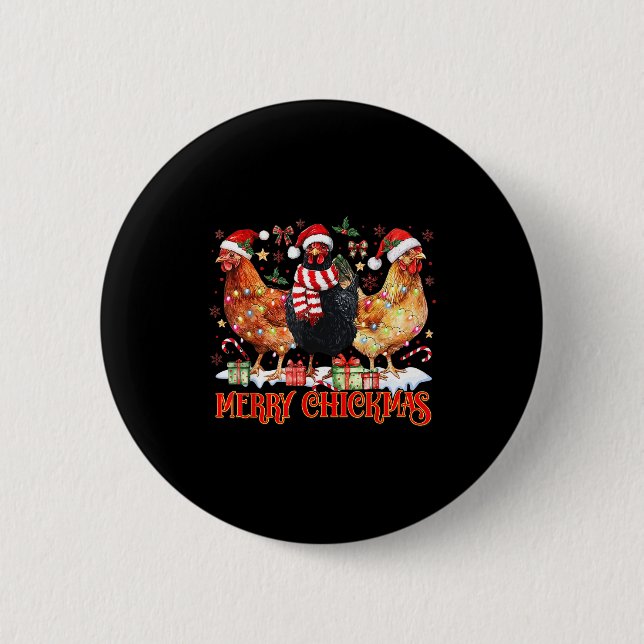 Chicken Christmas Merry Chickmas Santa Claus Hat F Button (Front)
