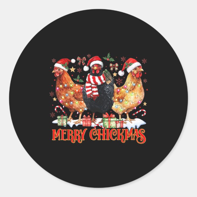 Chicken Christmas Merry Chickmas Santa Claus Hat F Classic Round Sticker (Front)