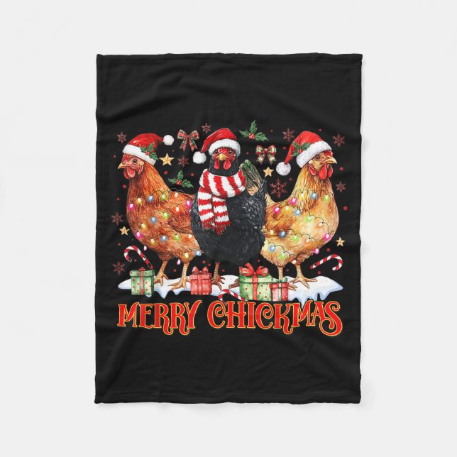 Chicken Christmas Merry Chickmas Santa Claus Hat F Fleece Blanket (Front)