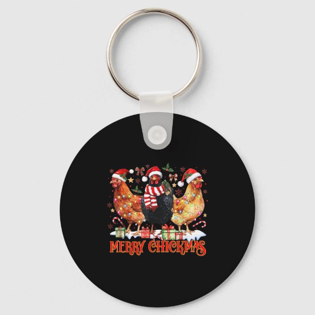 Chicken Christmas Merry Chickmas Santa Claus Hat F Keychain (Front)