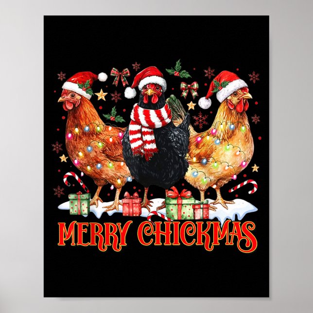 Chicken Christmas Merry Chickmas Santa Claus Hat F Poster (Front)