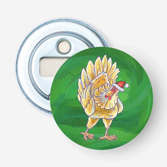 Chicken Christmas On Green Bottle Opener (Front)