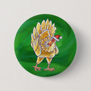 Chicken Christmas On Green Button