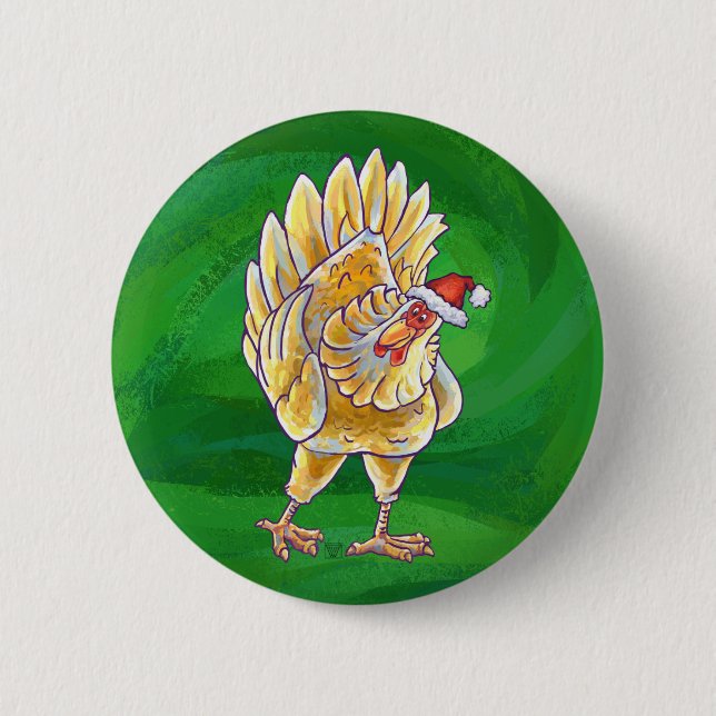 Chicken Christmas On Green Button (Front)