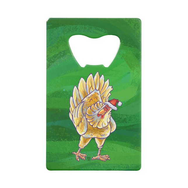 Chicken Christmas On Green Credit Card Bottle Opener (Front)