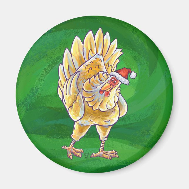Chicken Christmas On Green Magnet (Front)