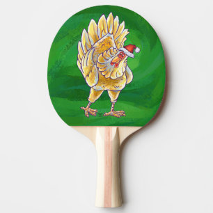 Chicken Christmas On Green Ping-Pong Paddle