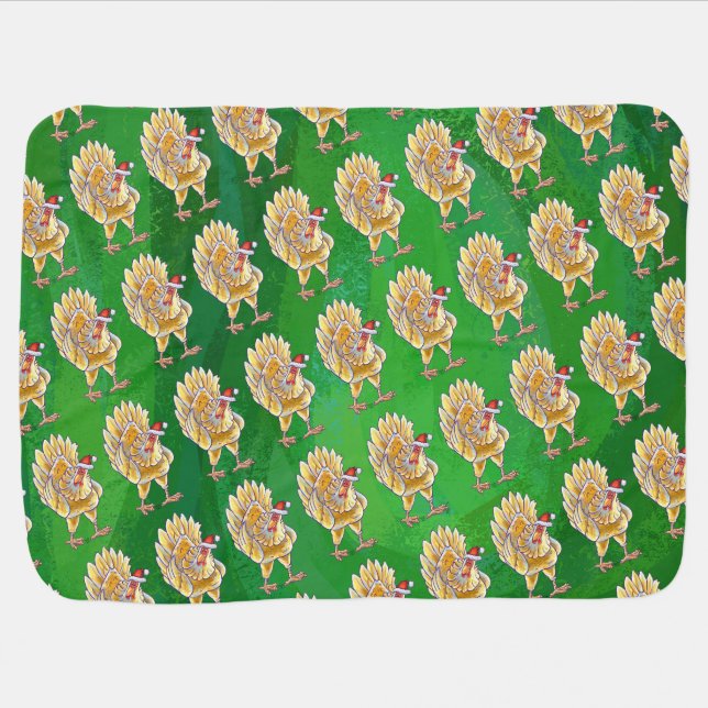 Chicken Christmas On Green Swaddle Blanket (Horizontal)
