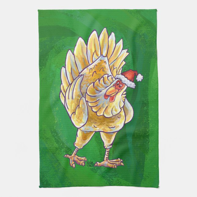 Chicken Christmas On Green Towel (Vertical)