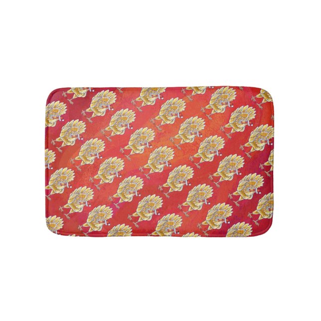 Chicken Christmas On Red Bathroom Mat (Front)