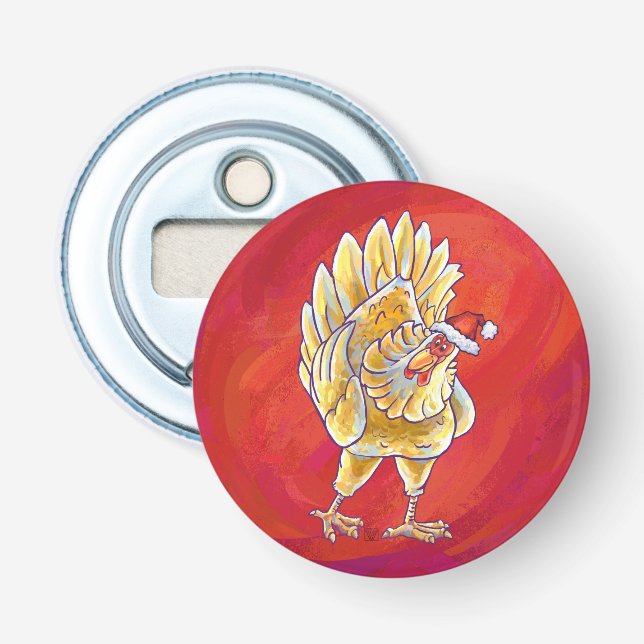 Chicken Christmas On Red Bottle Opener (Front)