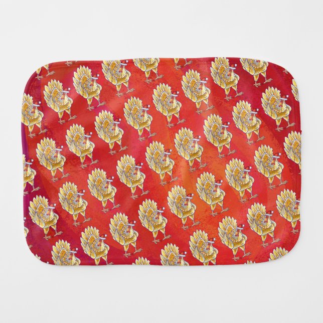 Chicken Christmas On Red Burp Cloth (Front Horizontal)