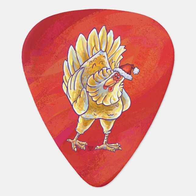 Chicken Christmas On Red Guitar Pick (Front)