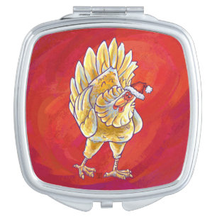 Chicken Christmas On Red Mirror For Makeup