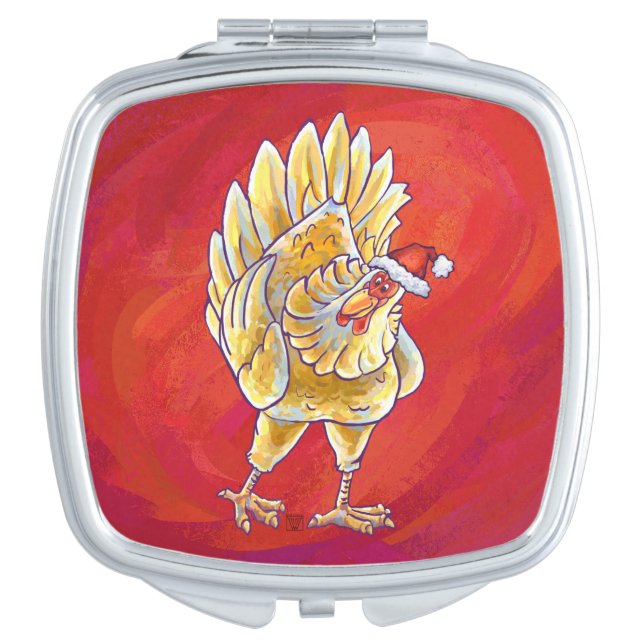Chicken Christmas On Red Mirror For Makeup (Front)