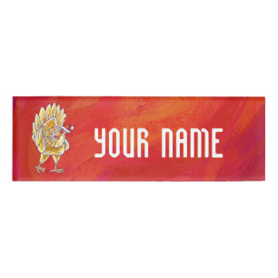 Chicken Christmas On Red Name Tag