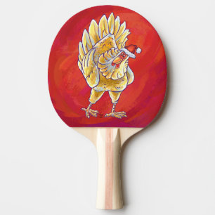 Chicken Christmas On Red Ping-Pong Paddle