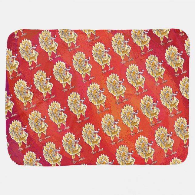 Chicken Christmas On Red Receiving Blanket (Horizontal)