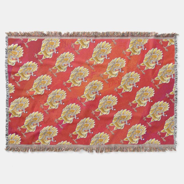 Chicken Christmas On Red Throw Blanket (Front)