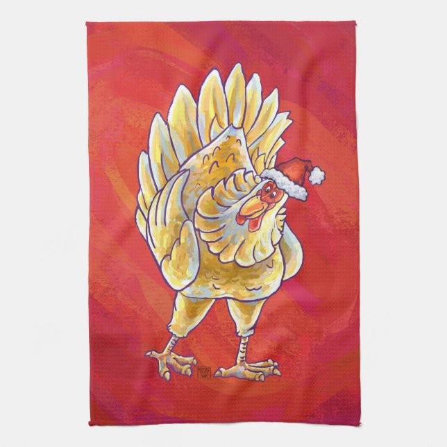 Chicken Christmas On Red Towel (Vertical)