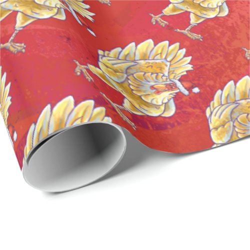 Chicken Christmas On Red Wrapping Paper