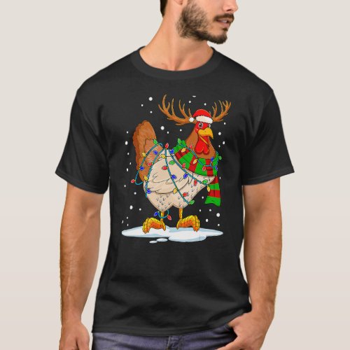Chicken Christmas Reindeer Christmas Lights Pajama T_Shirt