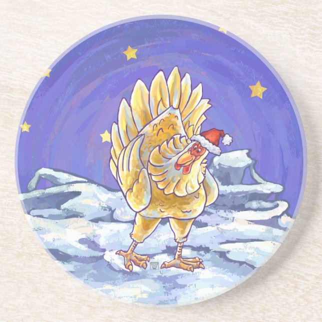 Chicken Christmas Sandstone Coaster (Front)
