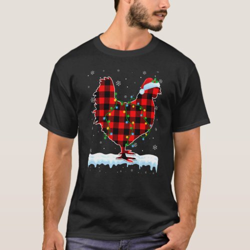 Chicken Christmas Santa Hat Cute Animals Xmas Ligh T_Shirt