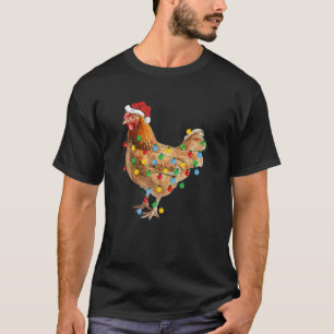 Chicken Christmas Santa Hat Lights Funny Chicken L T-Shirt