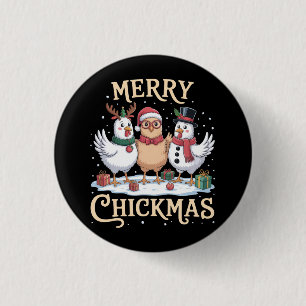 Chicken Christmas Santa Hat Merry Chickmas Farm Button