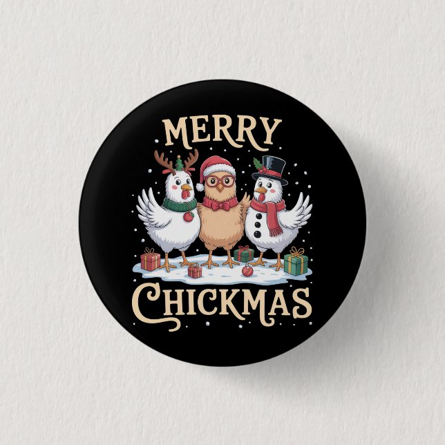 Chicken Christmas Santa Hat Merry Chickmas Farm Button (Front)