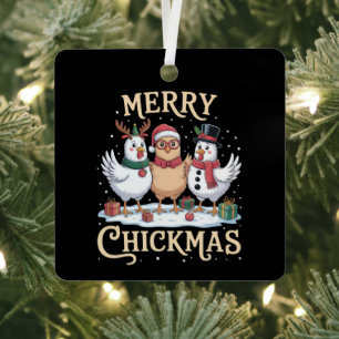 Chicken Christmas Santa Hat Merry Chickmas Farm Metal Ornament