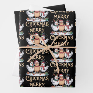 Chicken Christmas Santa Hat Merry Chickmas Farm Wrapping Paper Sheets