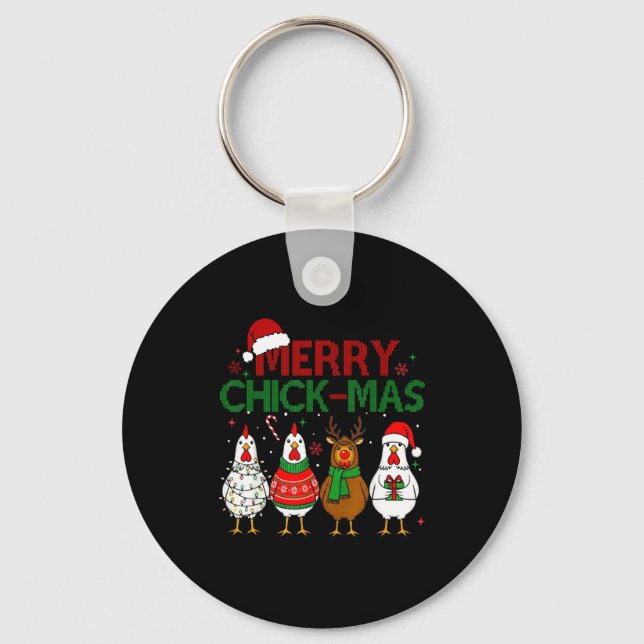 Chicken Christmas Santa Hat Merry Chickmas Xmas Fa Keychain (Front)