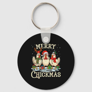 Chicken Christmas Santa Hat Merry Chickmas Xmas Fa Keychain