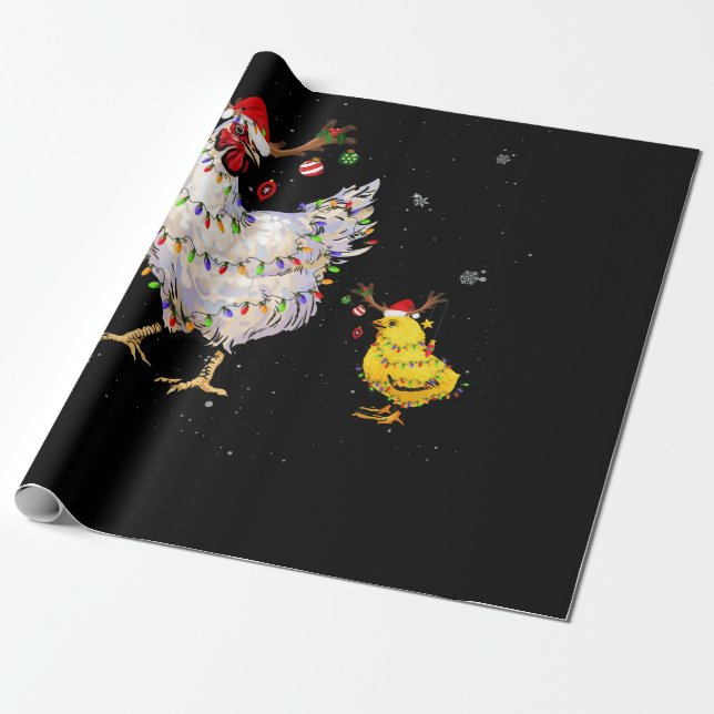 Chicken Christmas Tee Reindeer Christmas Lights Wrapping Paper (Unrolled)