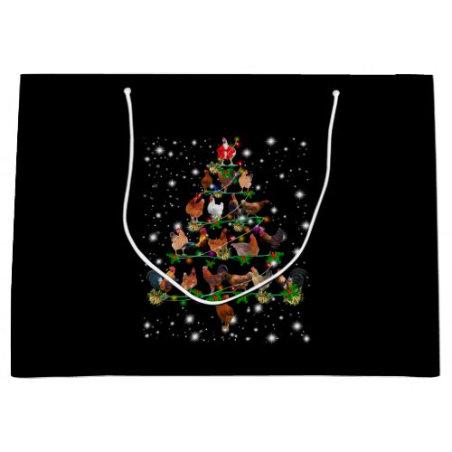Chicken Christmas Tree Covered By Flashlight Large Gift Bag