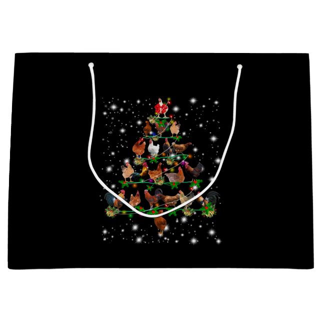 Chicken Christmas Tree Covered By Flashlight Large Gift Bag (Front)
