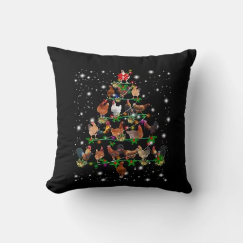 Chicken Christmas Tree Covered By Flashlight Throw Pillow